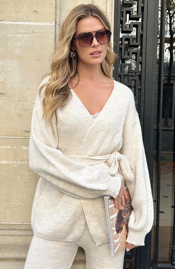 Wrap Knitted Vest Beige