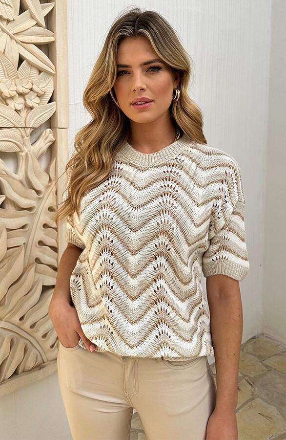 Zigzag Trui Beige Lurex