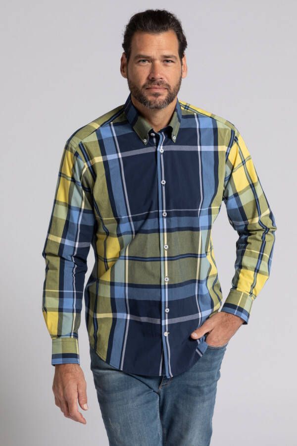 JP1880 Grote Maten geruit overhemd Heren blauw Maat 3XL Katoen Kledingwinkel