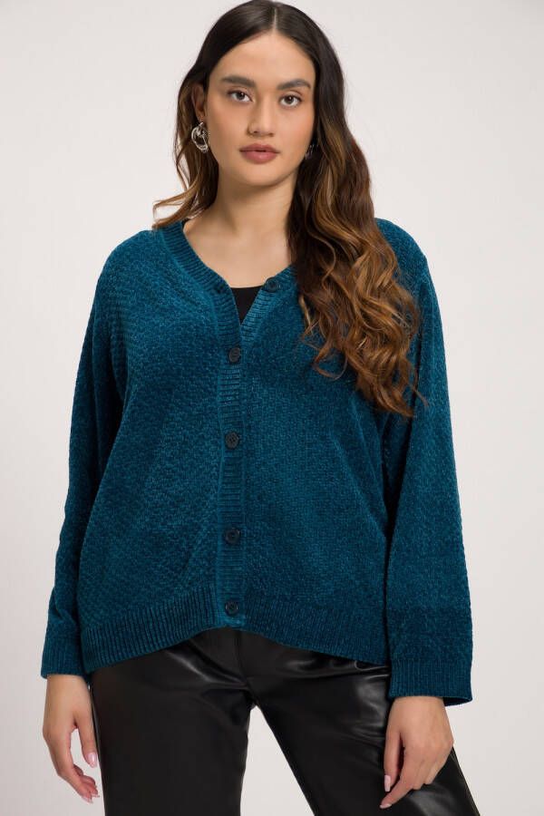 Ulla Popken Grote Maten chenille vest Dames blauw Maat: 62 64 Polyester