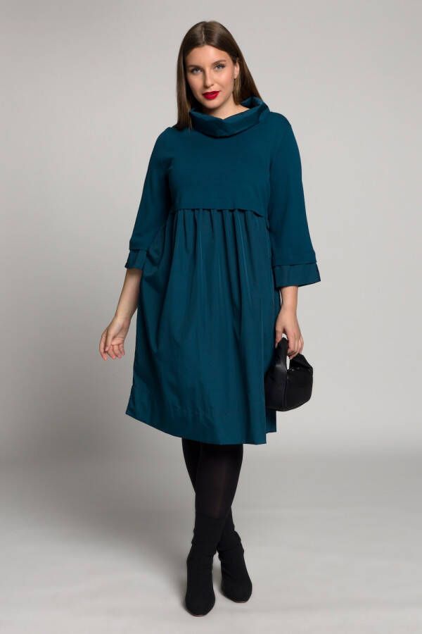 Ulla Popken Grote Maten jurk materiaalmix Dames turquoise Maat: 46 48 Polyester Viscose