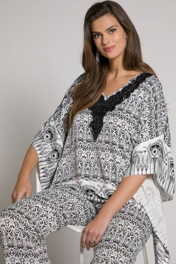 Ulla Popken Grote Maten kaftan blouse Dames zwart Maat: 58 60 Viscose