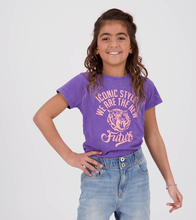 VINGINO T-shirt Helianne met tekst paars Meisjes Katoen Ronde hals Tekst 104 - Foto 3