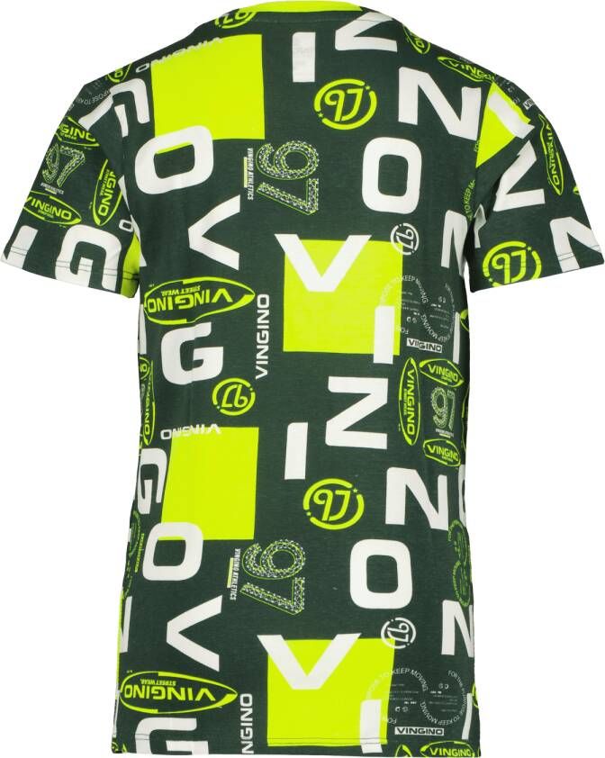 VINGINO T-shirt met all over print groen limegroen Jongens Stretchkatoen V-hals 122-128 - Foto 4