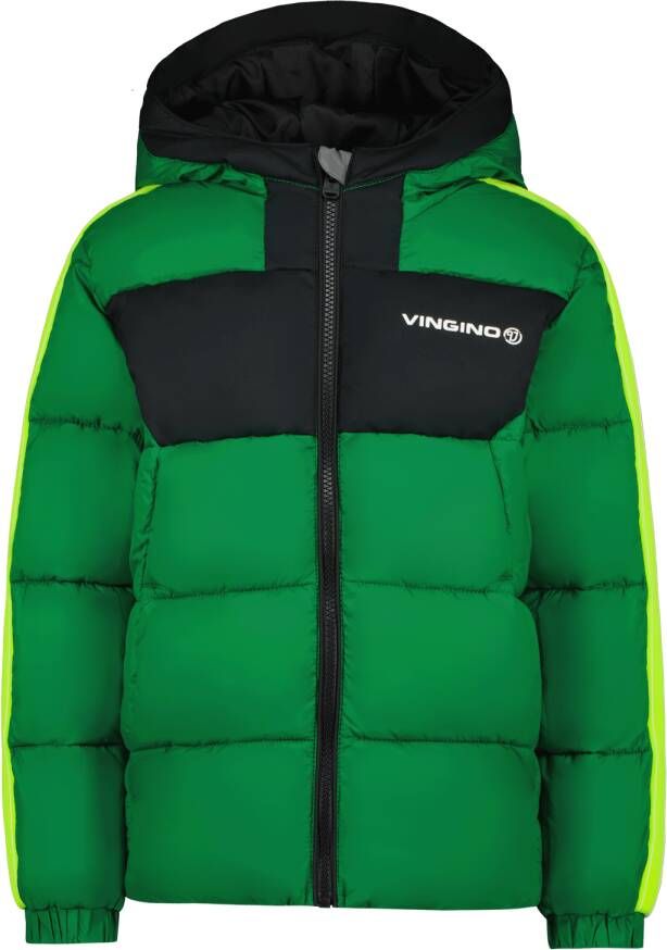 VINGINO gewatteerde winterjas Tiggo met contrastbies groen neon groen zwart Jongens Nylon Capuchon 104