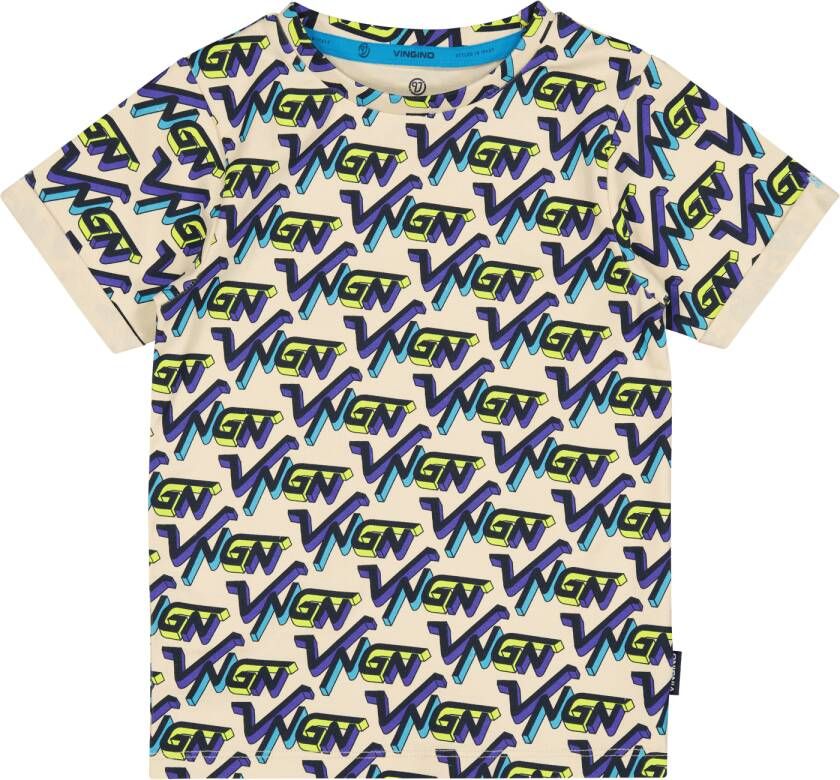 VINGINO T-shirt HANS met all over print beige donkerblauw Jongens Stretchkatoen Ronde hals 104