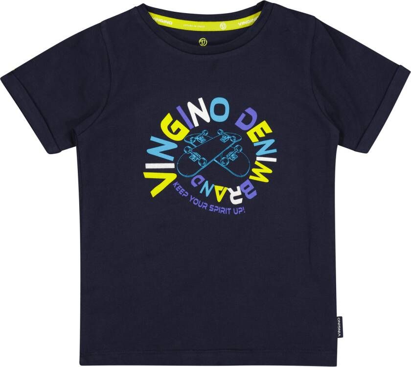 VINGINO T-shirt HANSON met printopdruk donkerblauw Jongens Stretchkatoen Ronde hals 128