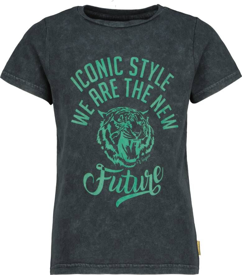 VINGINO T-shirt Helianne met tekst groen Zwart Meisjes Katoen Ronde hals 104