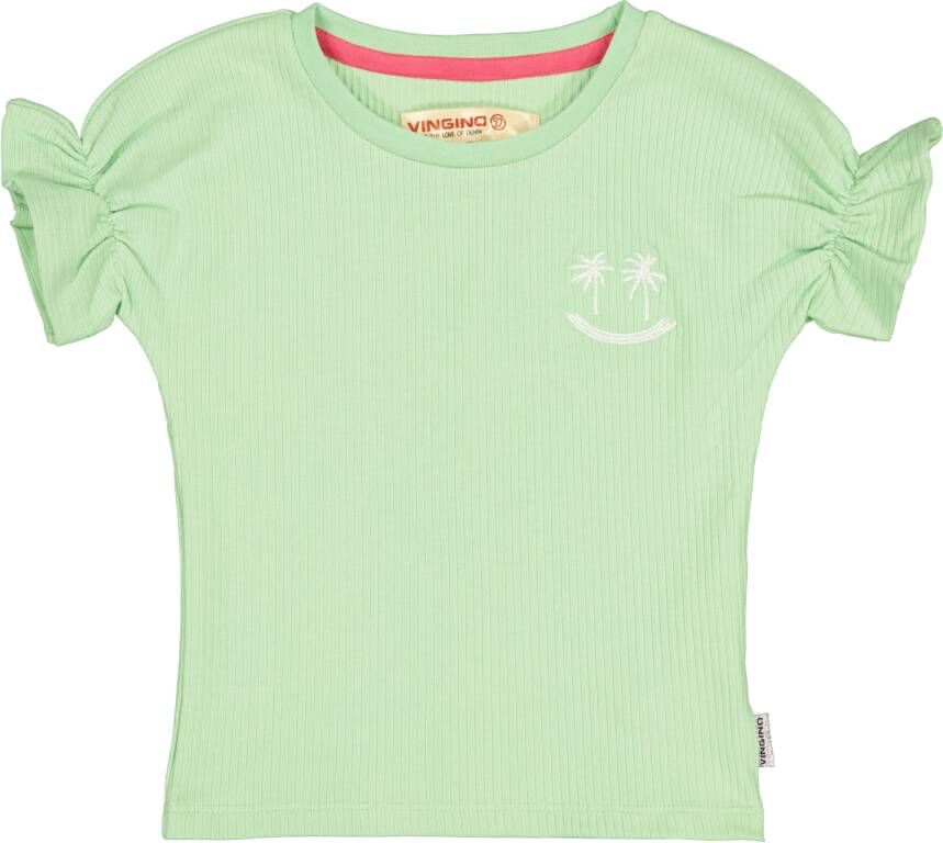VINGINO T-shirt HOLLIE met printopdruk en ruches lichtgroen Meisjes Stretchkatoen Ronde hals 104