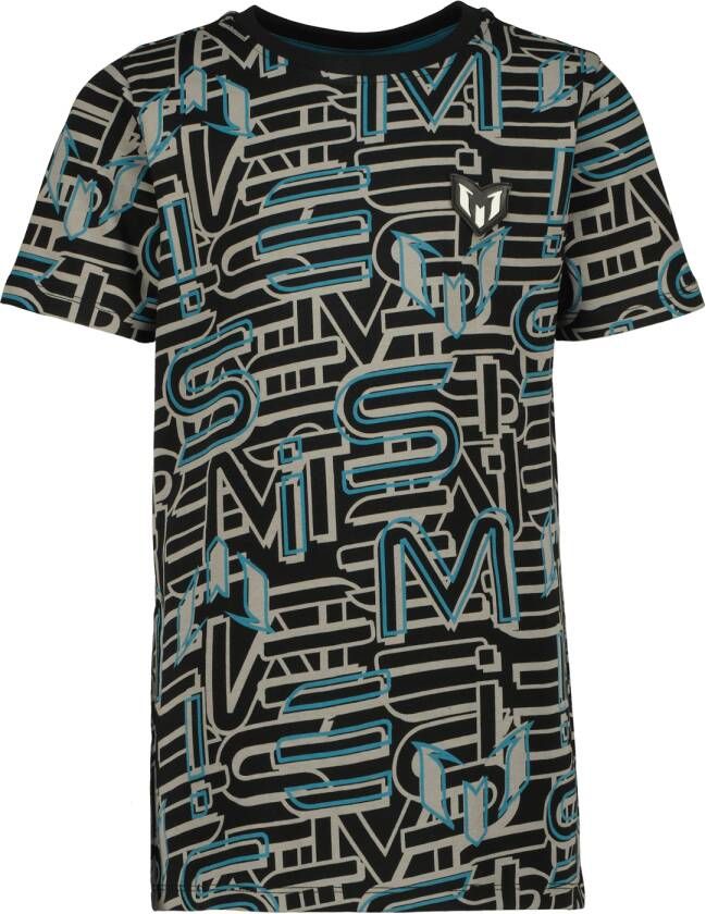 VINGINO x Messi T-shirt Huenu met all over print zwart blauw beige Jongens Stretchkatoen Ronde hals 104