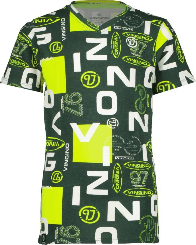 VINGINO T-shirt met all over print groen limegroen Jongens Stretchkatoen V-hals 122-128 - Foto 2