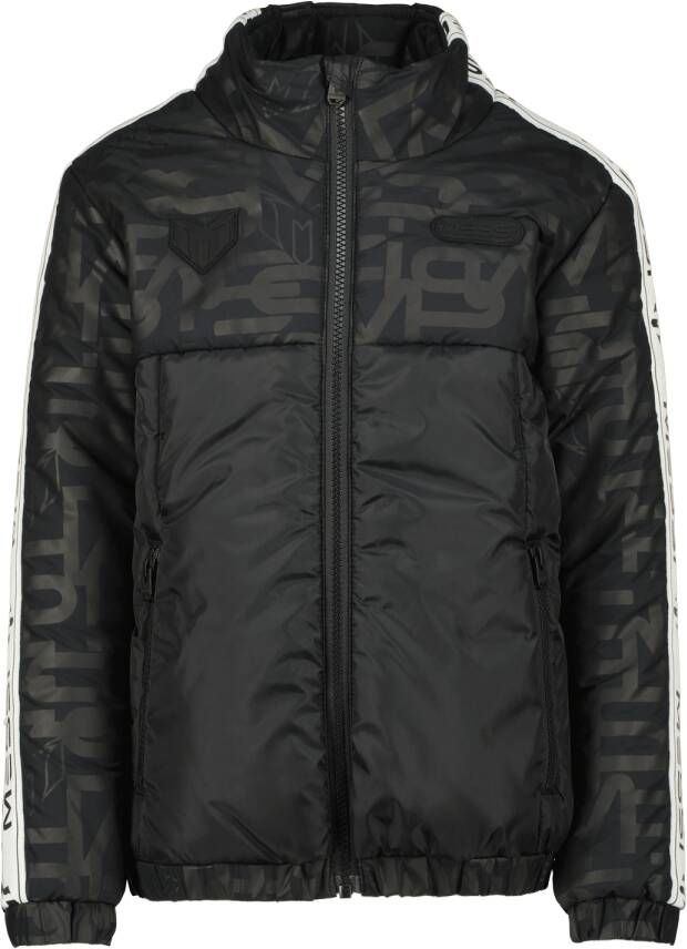 VINGINO x Messi gewatteerde winterjas Tygos met contrastbies zwart wit Jongens Polyester Opstaande kraag 116