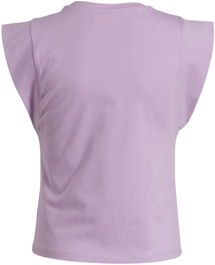 29FT T-shirt met tekstopdruk lila Paars Meisjes Katoen Ronde hals Tekst 116