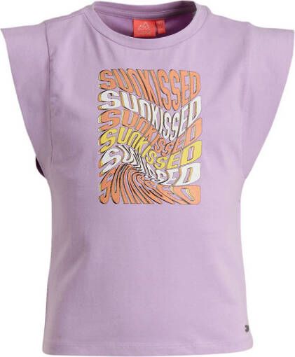 29FT T-shirt met tekstopdruk lila Paars Meisjes Katoen Ronde hals Tekst 116