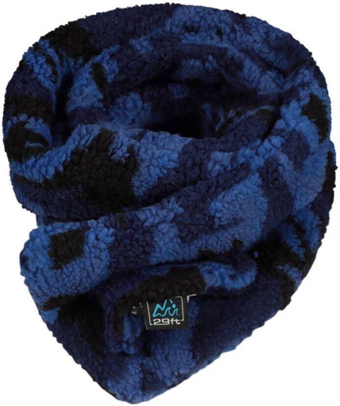 29FT teddy sjaal met camouflageprint blauw