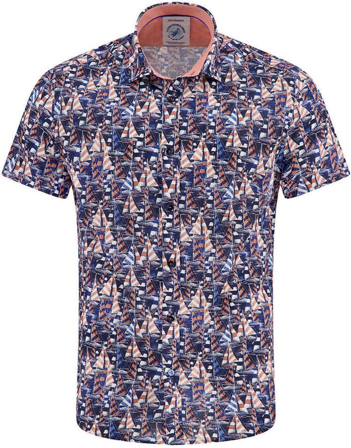 A fish named Fred regular casual overhemd met linnen donkerblauw