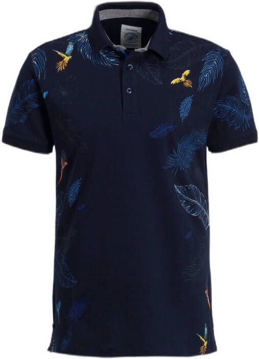 A fish named Fred regular fit polo Leaf met all over print navy blue