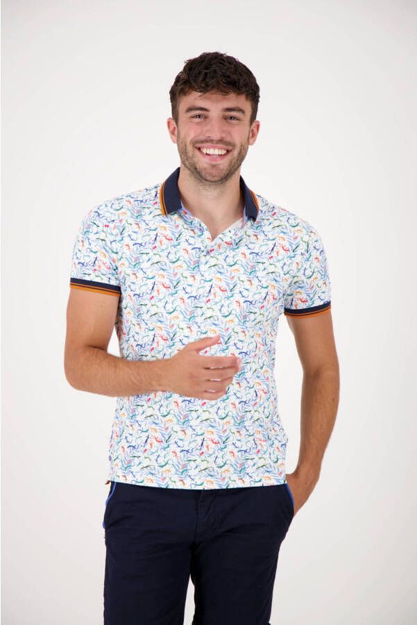 A fish named Fred regular fit polo Lizzard met all over print wit