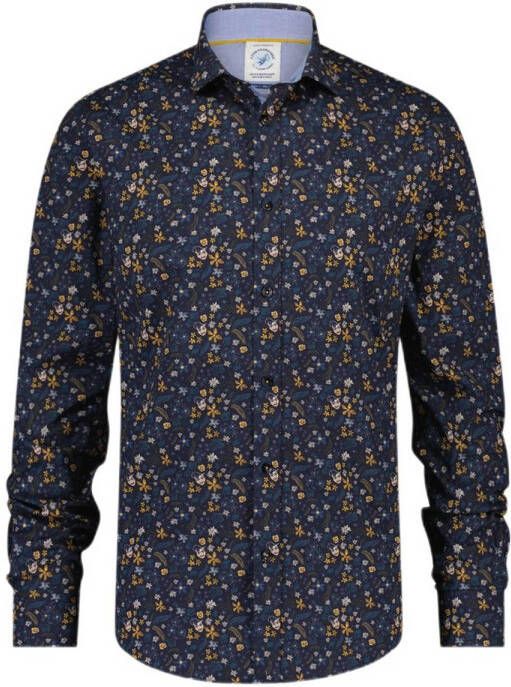 A fish named Fred slim fit overhemd Flower met all over print navy