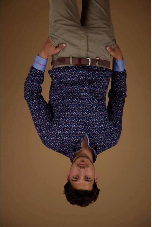 A fish named Fred slim fit overhemd Flower met all over print navy