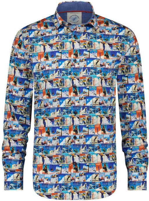 A fish named Fred slim fit overhemd met all over print blue multicolour