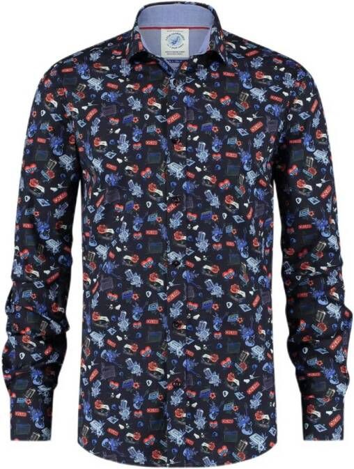 A fish named Fred slim fit overhemd Tattoo met all over print navy