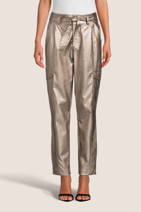 Aaiko metallic high waist regular fit pantalon zilver