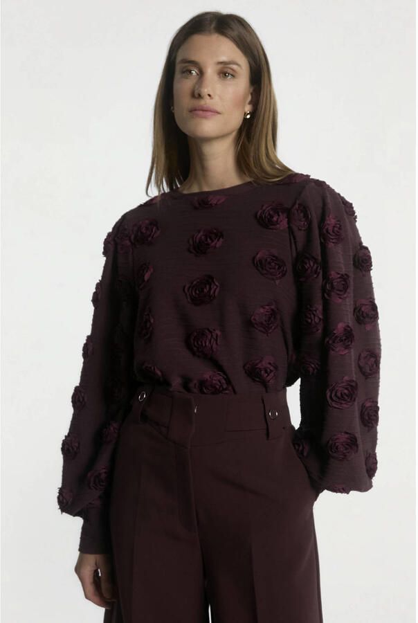 Aaiko gebloemde top met borduursels donkerrood