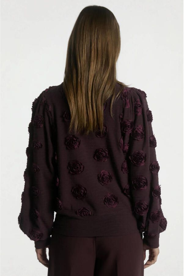 Aaiko gebloemde top met borduursels donkerrood - Foto 3