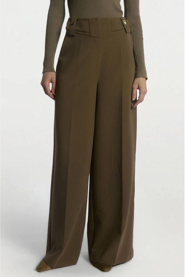 Aaiko high waist wide leg broek olijfgroen
