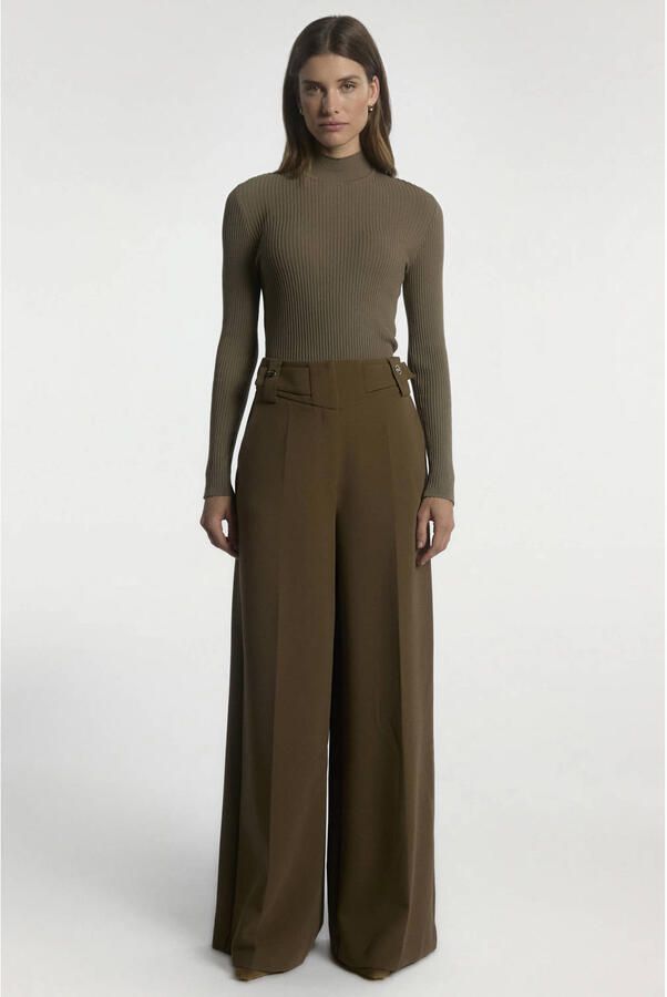 Aaiko high waist wide leg broek olijfgroen - Foto 3