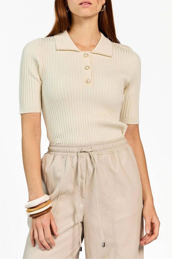Aaiko imitatieleren regular waist coated broek beige