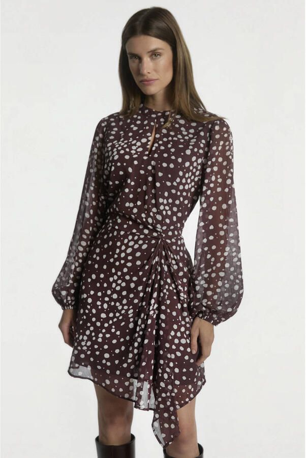 Aaiko mini jurk met stippen donkerrood ecru