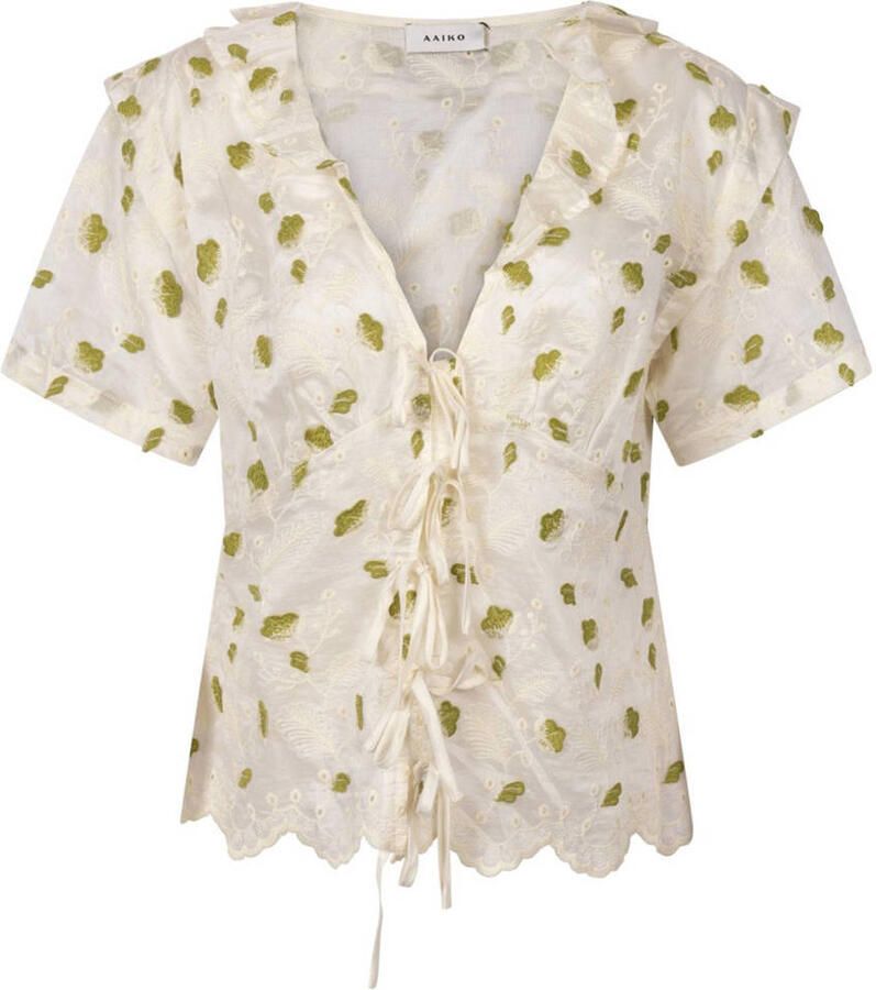 Aaiko Top met borduursels en strikjes Julyn naturel