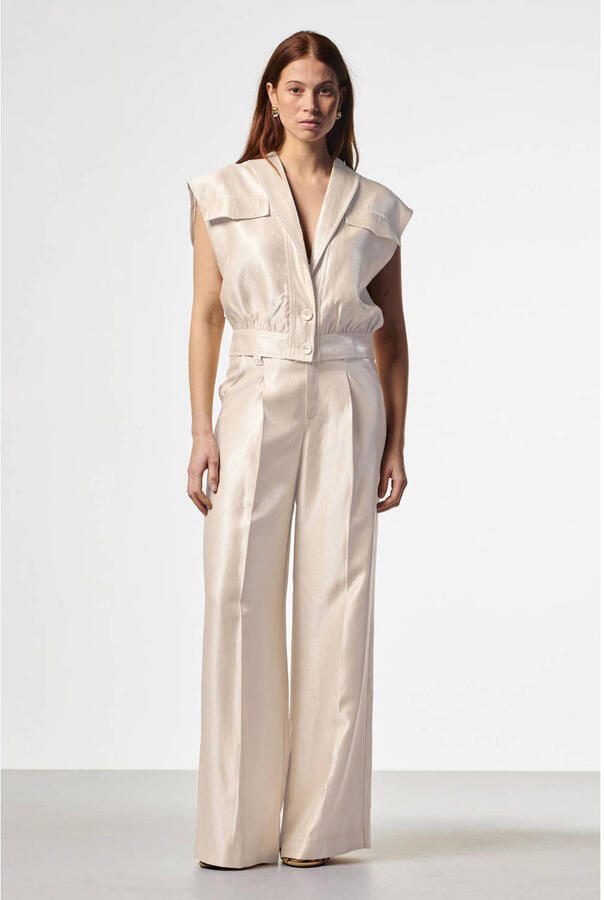 Aaiko wide leg high waist broek crème - Foto 2