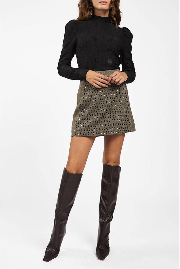 Aaiko wollen gestreepte mini rok met pailletten grijs - Foto 5