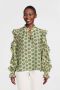 Aaiko blousetop ROMY FLOWER LYO 510 met all over print en ruches groen - Thumbnail 1