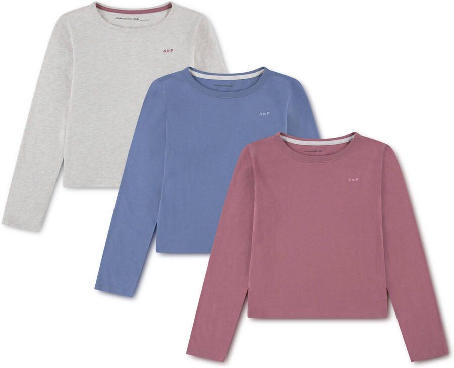 Abercrombie & Fitch longsleeve grijs blauw roze (set van 3)