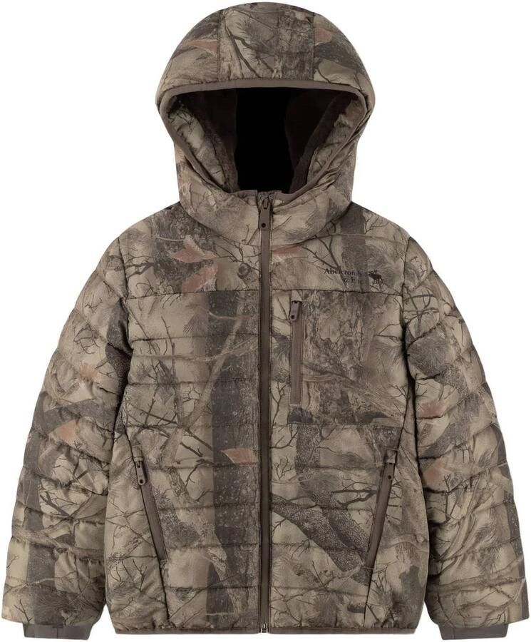 Abercrombie & Fitch pufferjas met print olijfgroen