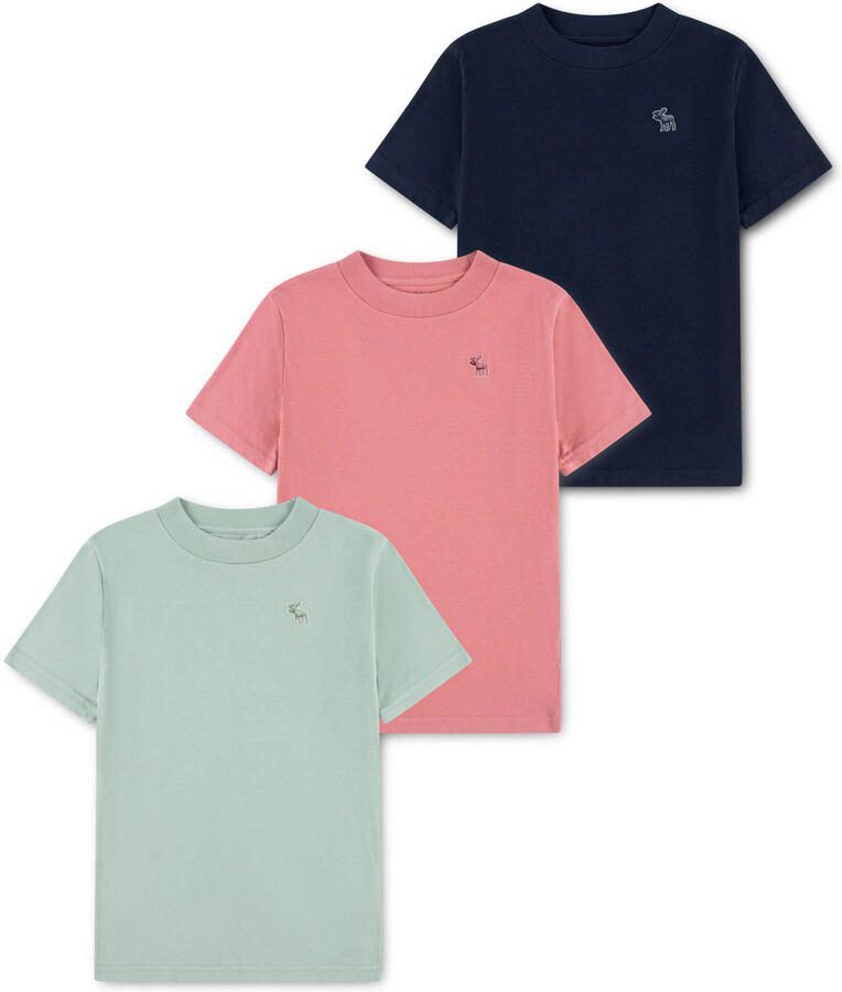 Abercrombie & Fitch T-shirt groen roze donkerblauw (set van 3) Multi Jongens Katoen Ronde hals maat 170-176