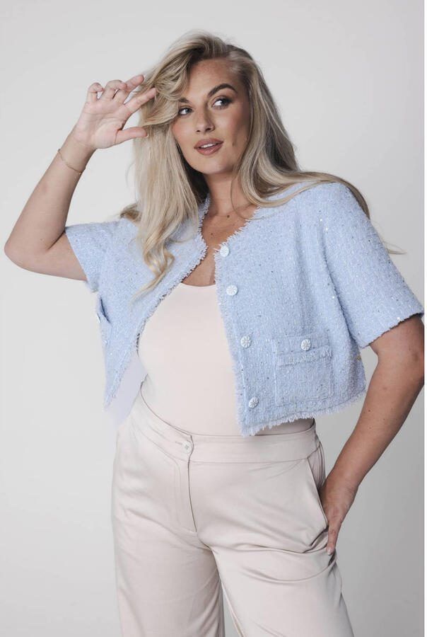 Accentil cropped blazer met wol lichtblauw met pailletten - Foto 2