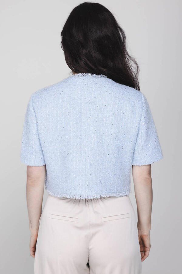 Accentil cropped blazer met wol lichtblauw met pailletten - Foto 3