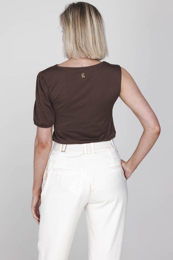 Accentil jersey asymmetrische top donkerbruin - Foto 3