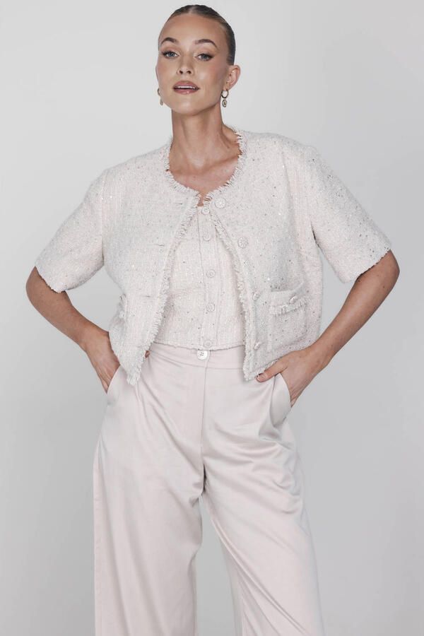 Accentil mouwloze top met wol beige met pailletten - Foto 3