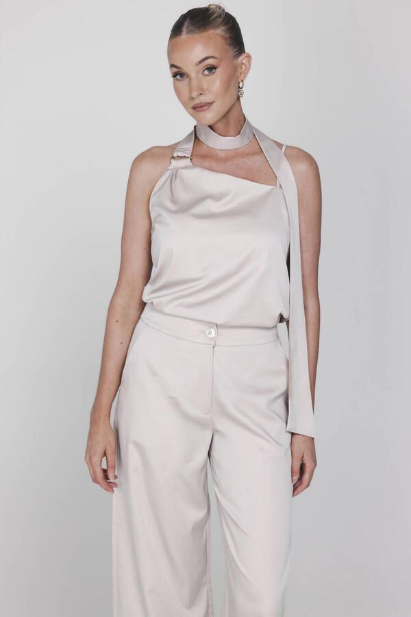 Accentil satijnen mouwloze top beige - Foto 3