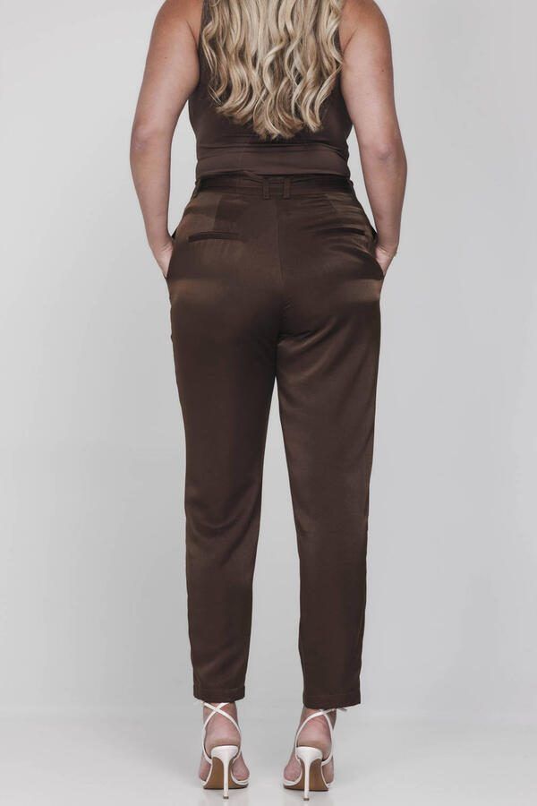 Accentil satijnen regular high waist pantalon donkerbruin - Foto 2