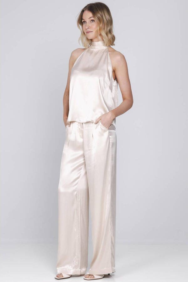 Accentil satijnen wide leg regular waist broek lichtroze - Foto 3