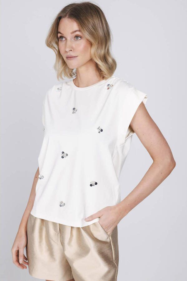 Accentil top met pailletten ecru - Foto 3