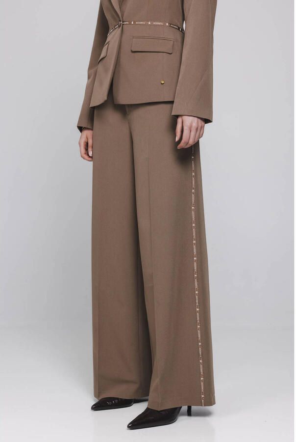 Accentil wide leg broek bruin