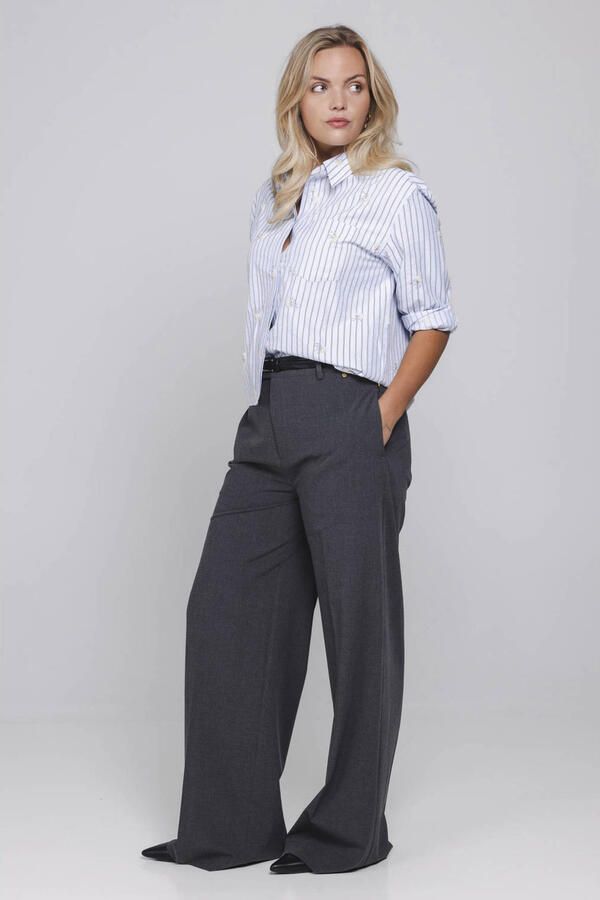 Accentil wide leg broek donkerblauw - Foto 3